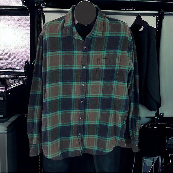Brown and "Oscar the Grouch" Green Plaid Flannel Shirt - Size XXL - Picture 8 of 8